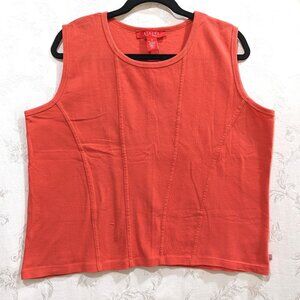 Cotton Sleeveless Fitted Tank Top Shell 1X Paneled Princess Seams Summer Orange